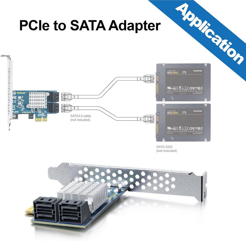 HYFIBER H!Fiber 4 Port PCIe SATA Card with 4 SATA Cable, 6Gbps SATA3.0 Expansion Card, ASMedia ASM1064 chip, PCIe 3.0 X1, Support SSD and HDD, with Full Height and Low Profile Bracket - Image 4